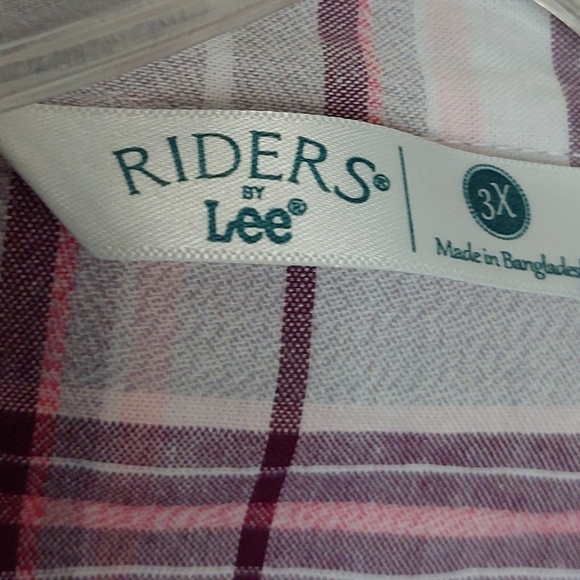 Lee Riders Womans 3X Plaid Top Long Sleeve Roll Tab 3/4 Sleeve Purple Gray - Picture 9 of 15